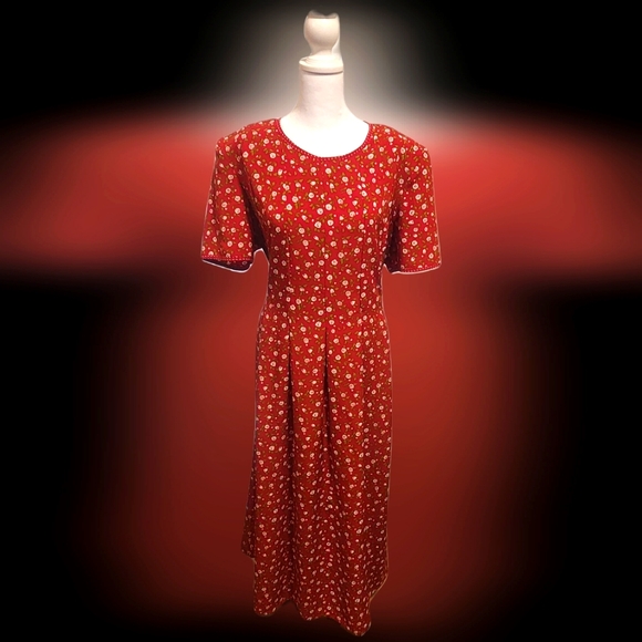 Vintage Kathie Lee Collection Red Floral Dress Size 14 - Picture 9 of 12